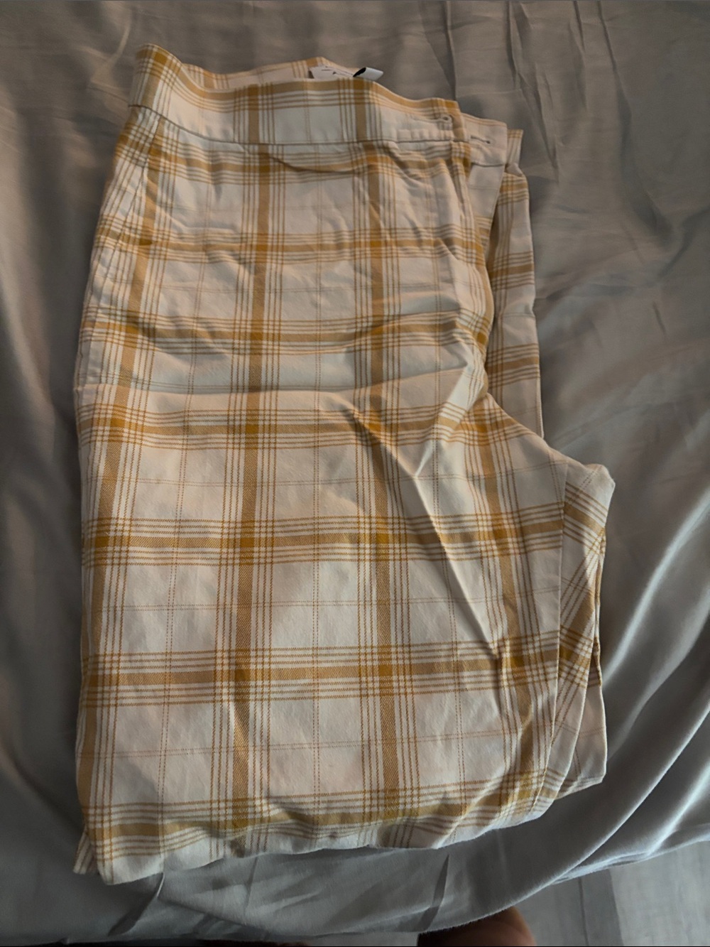 Los Angeles Apparel White and Mustard Plaid Cropped Trousers